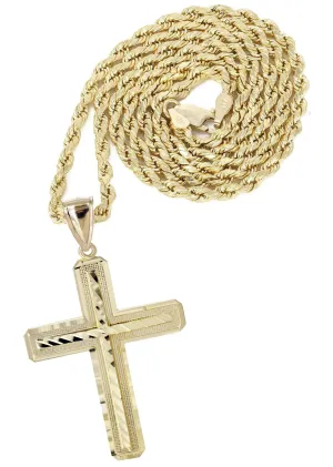 10K Yellow Gold Diamond Cut Cross Necklace | Appx. 13.4 Grams