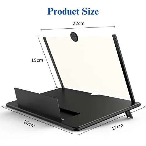 12" Screen Magnifier for Cell Phone -3D HD Magnifying Projector Screen Enlarger for Movies, Videos and Gaming - Foldable Phone Stand Holder with Screen Amplifier-Compatible with All Smartphones