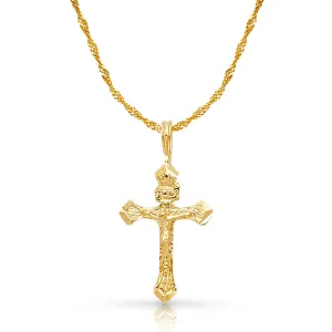 14K Gold Crucifix Charm Pendant with 1.2mm Singapore Chain Necklace