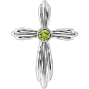 14KT GOLD .09 CT PERIDOT BEZEL-SET CROSS PENDANT