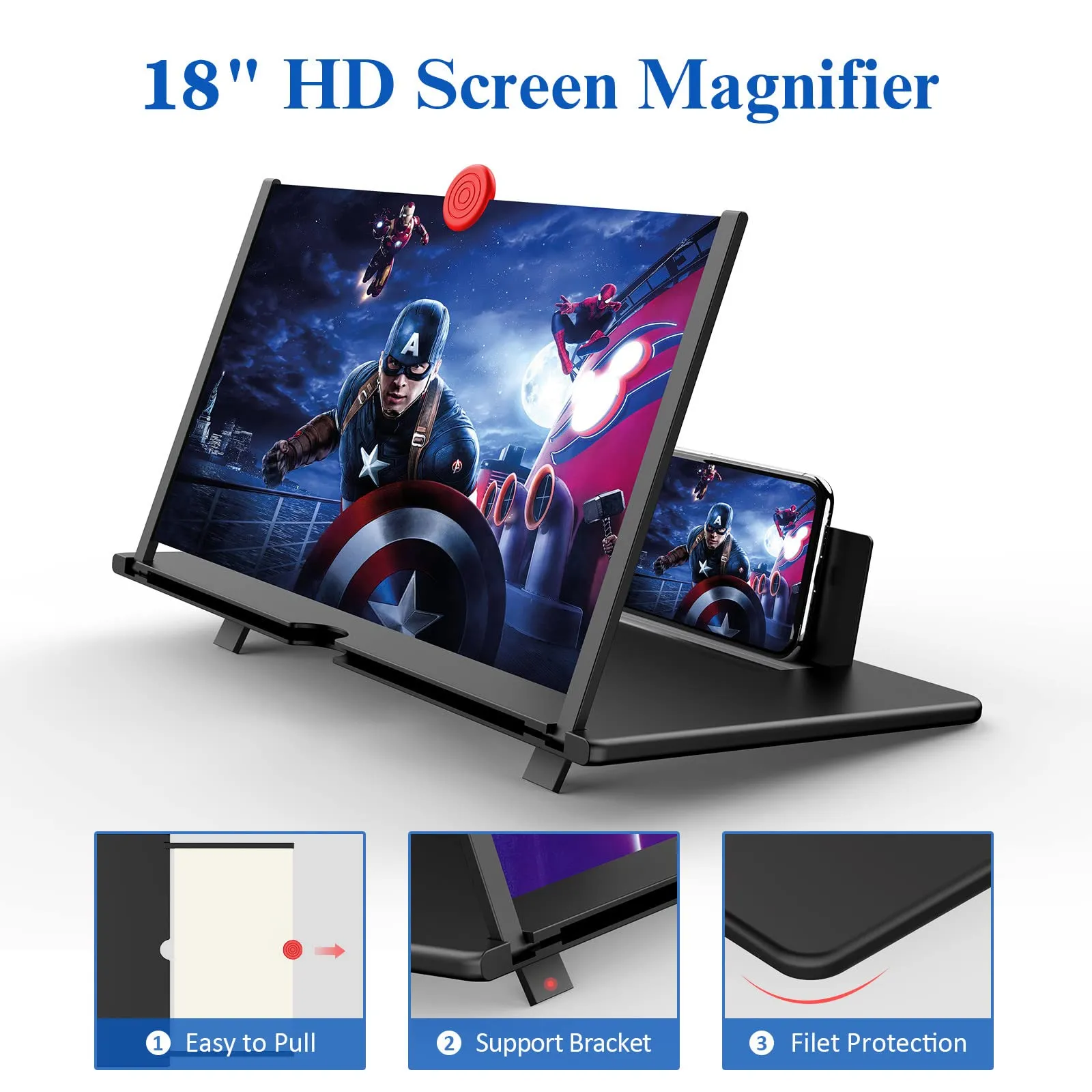 18" Screen Magnifier for Cell Phone - 3D HD Magnifing Screen Enlarger Projector for Movies Videos and Gaming - Foldable Phone Stand Holder with Screen Amplifier-Compatible with All Smartphones