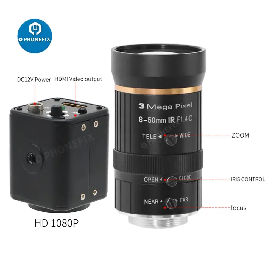 2.0 MP 1080P HDMI Camera 8.0-50mm F1.4 Lens Industry Camera