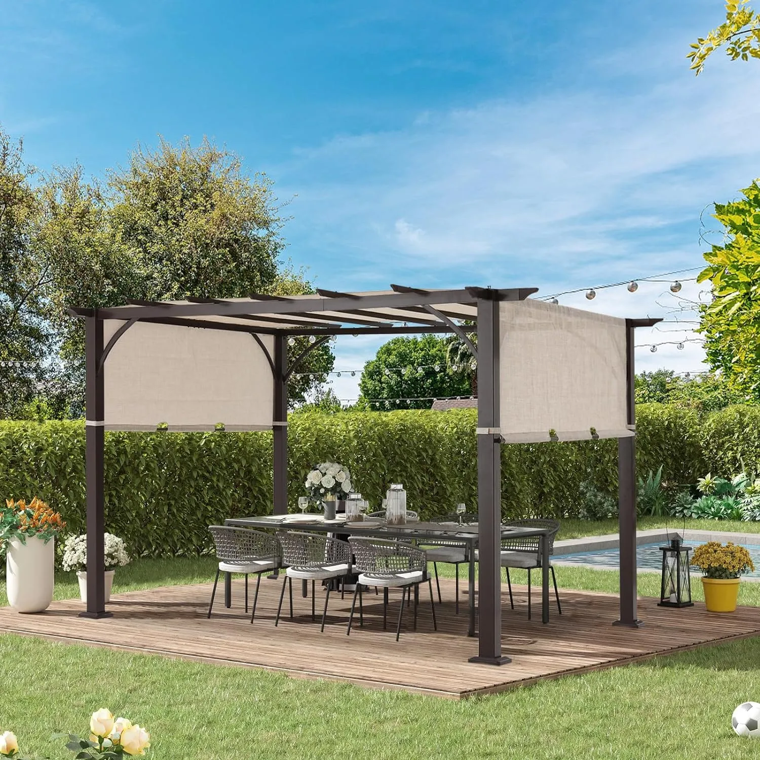 ABCCANOPY 10x12 Outdoor Pergola Retractable Sun Shade Canopy Patio Gazebo