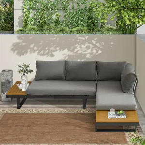 Aluminum Patio L-Shaped Sectional Sofa Furniture Set with Side Table and Cushions for Backyard