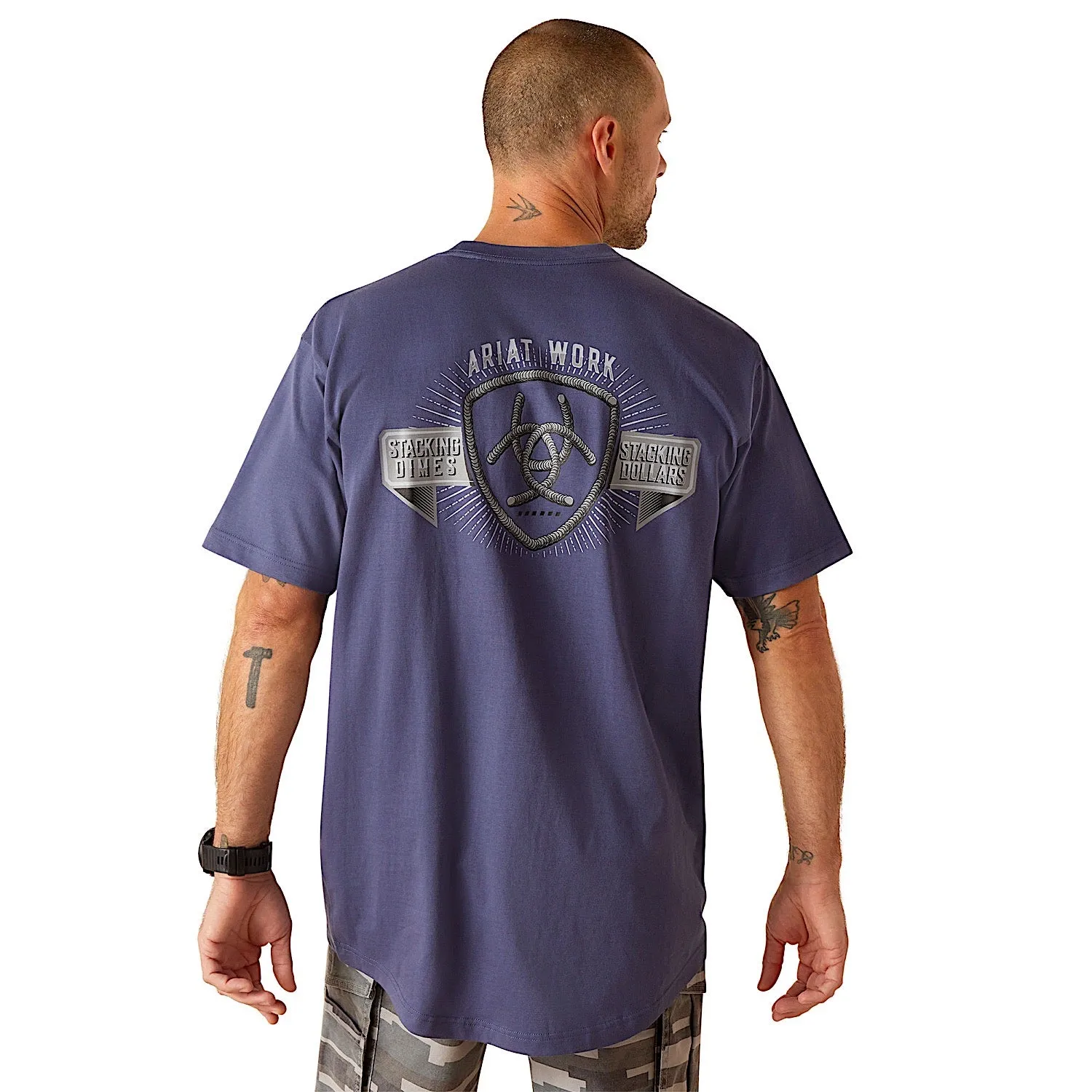 Ariat Men's Rebar Cotton Strong Stacking Dimes T-Shirt - Blue Indigo