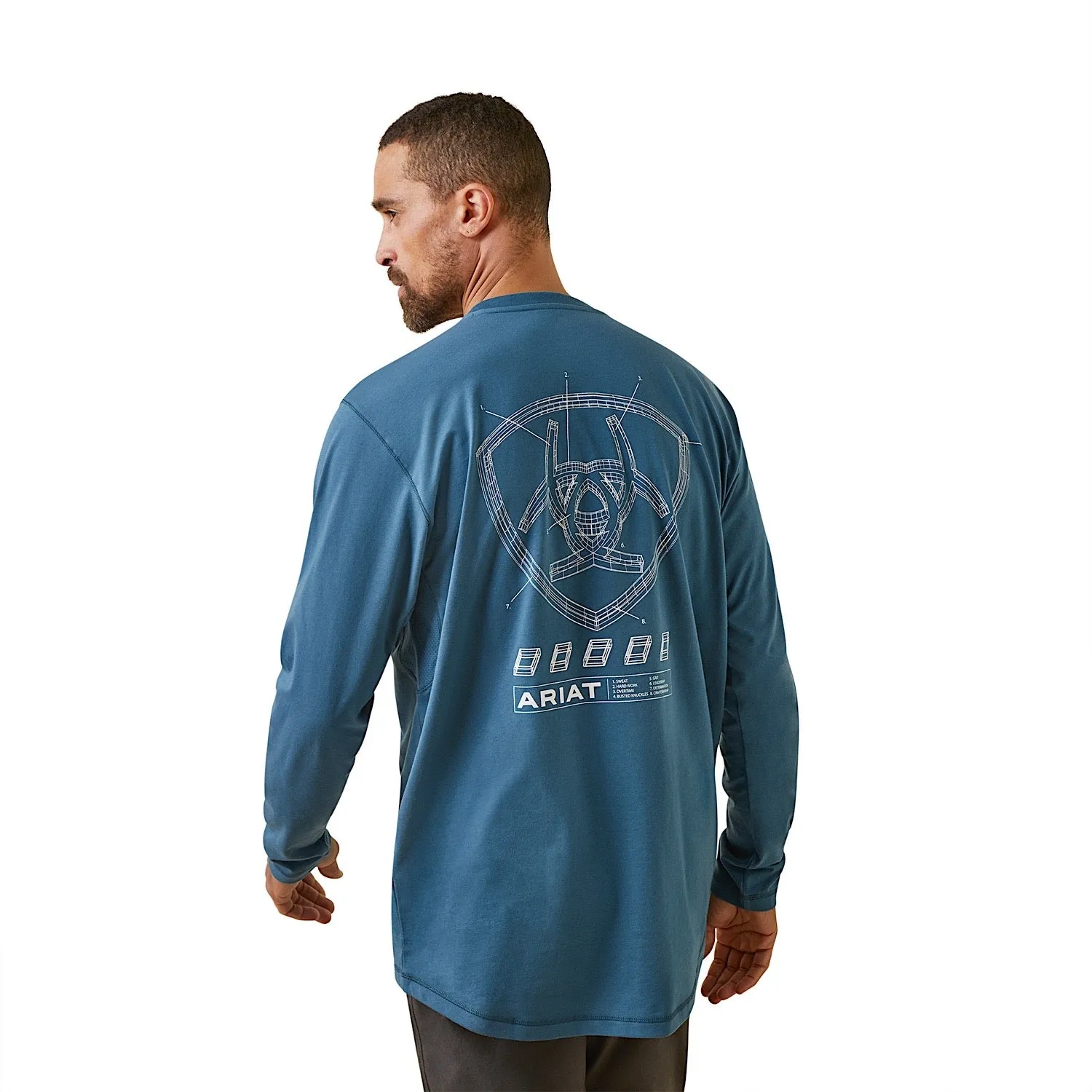 Ariat Mens Rebar Workman Blueprint L/S Tee Indian Teal