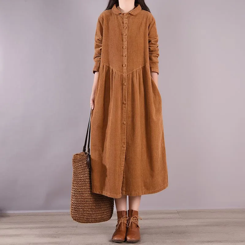 Autumn Solid Retro Corduroy Loose Dress