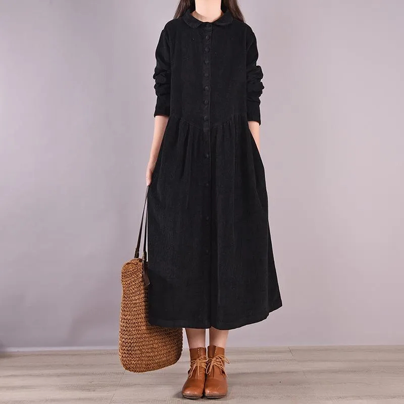 Autumn Solid Retro Corduroy Loose Dress