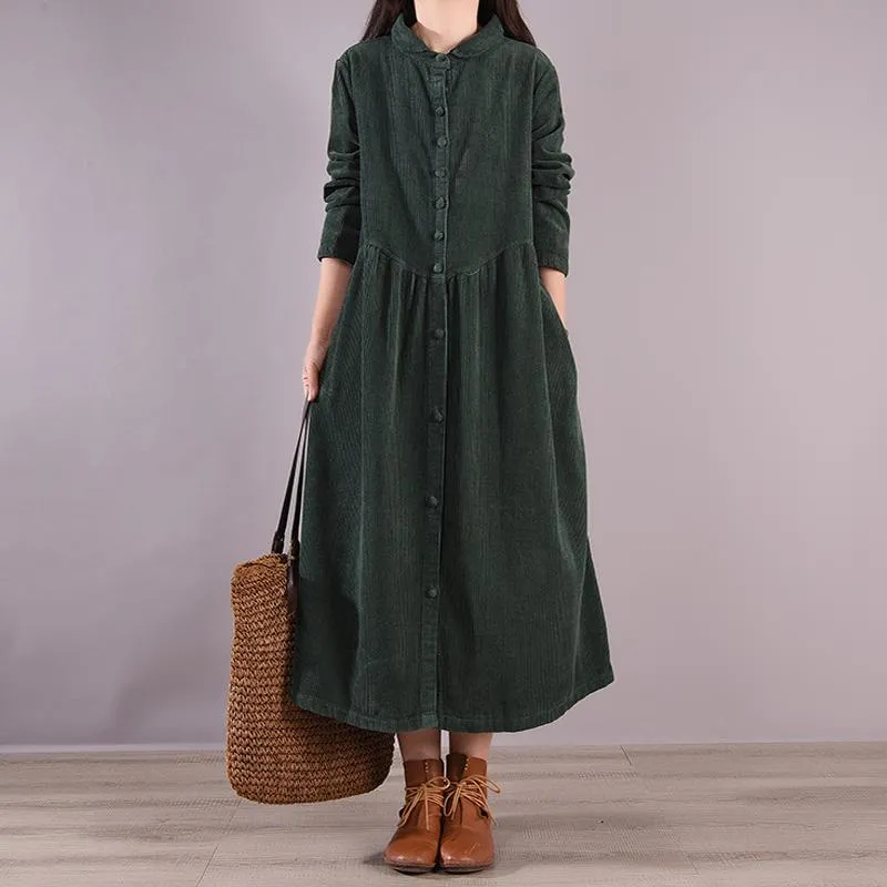 Autumn Solid Retro Corduroy Loose Dress