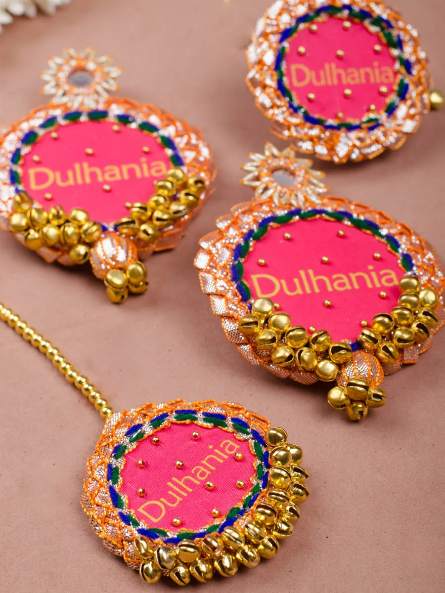 Dulhania Gota Patti Embroidered Set (Earrings   Maang Tikka   Ring)