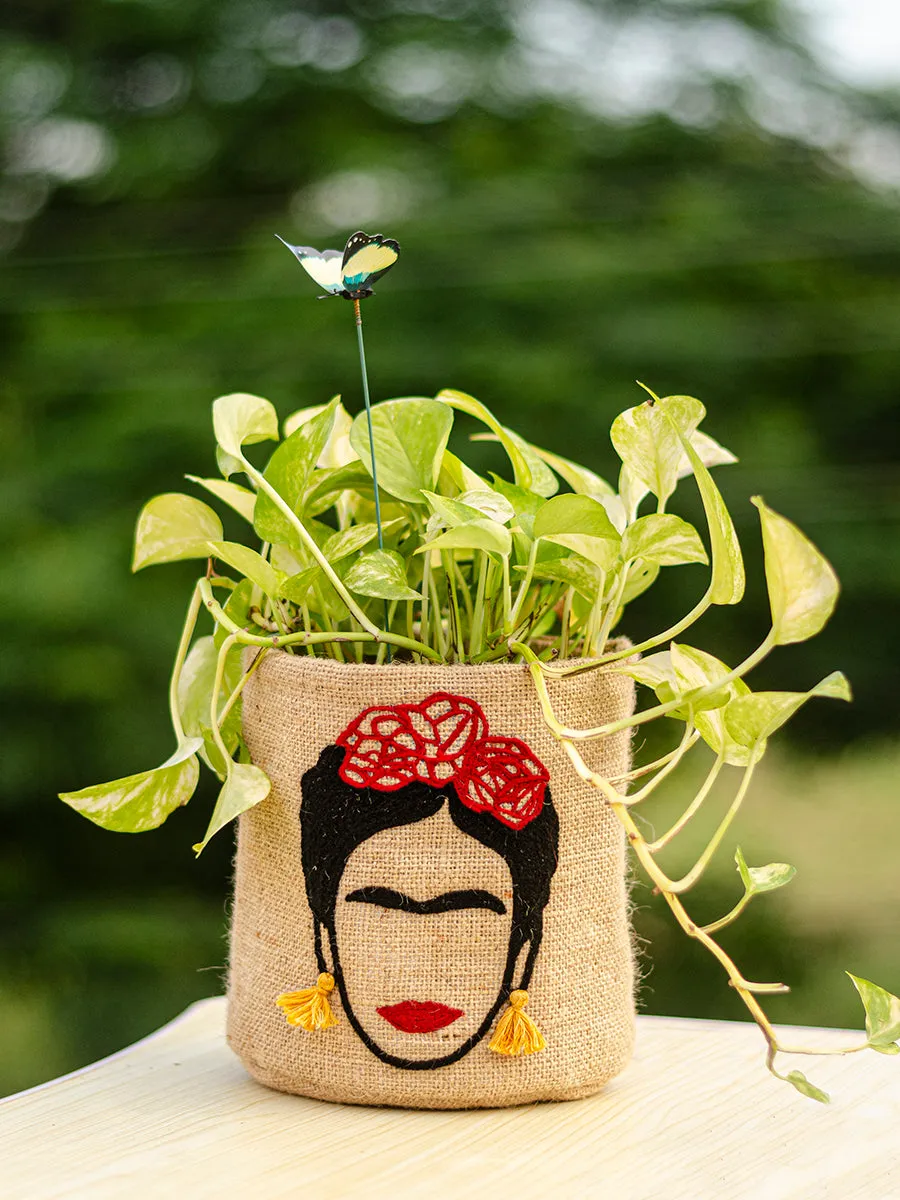 Frida Kahlo Embroidered Jute Planter