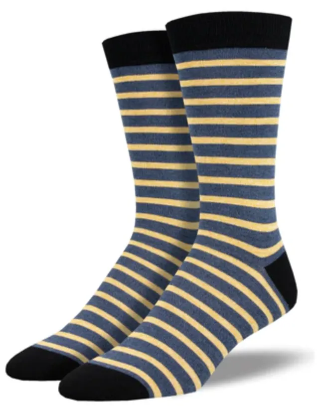 Men's Bamboo Sailor Stipe Crew Sock -Navy/Gold