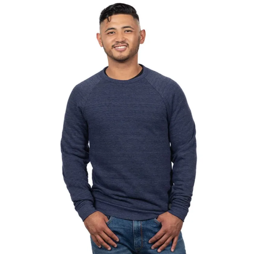 Navy Blue Marled Raglan Sleeve Crewneck Tri-Blend Fleece Sweatshirt - Made in USA