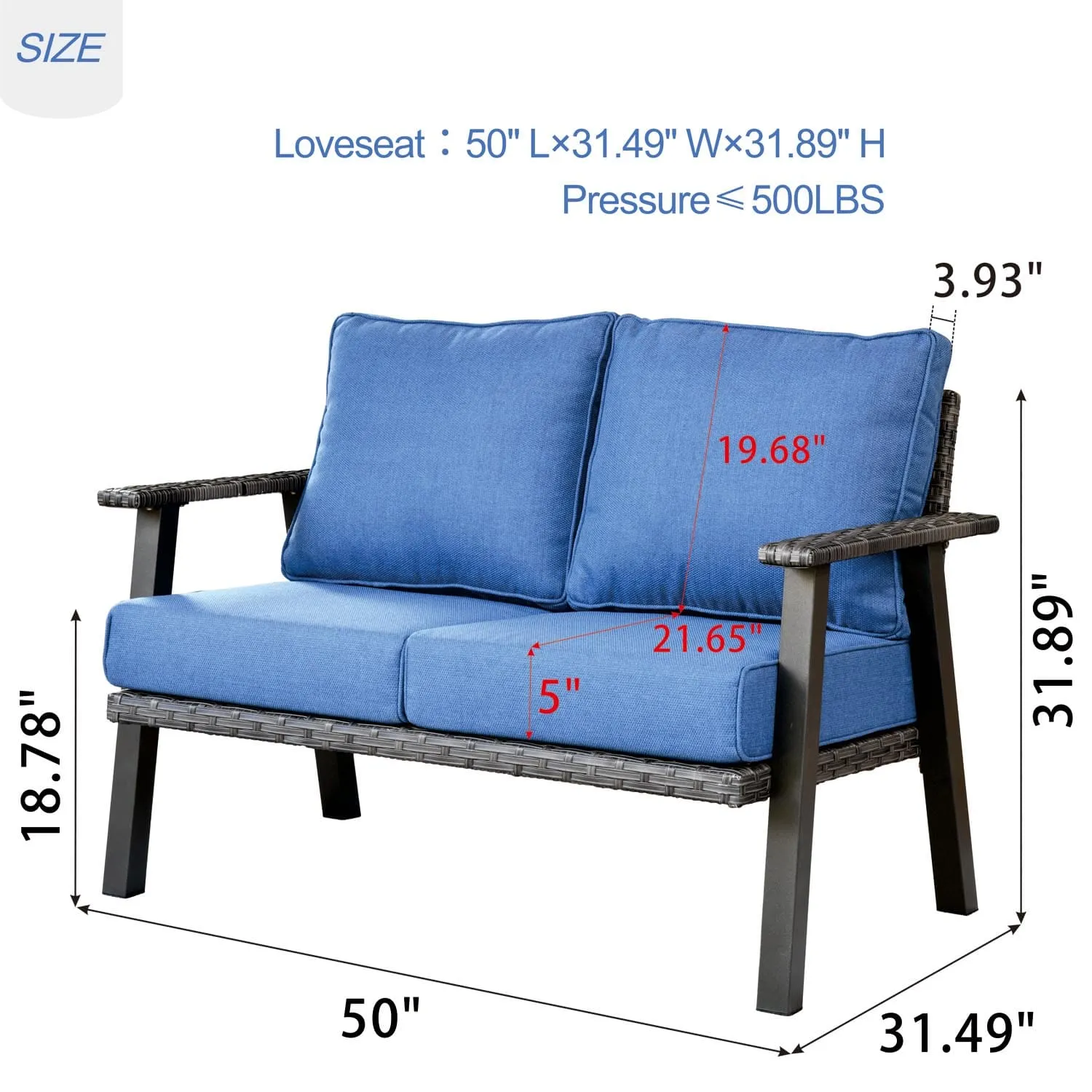 Ovios Patio Bistro Set Loveseat with 5'' Cushion, Olefin Fabric