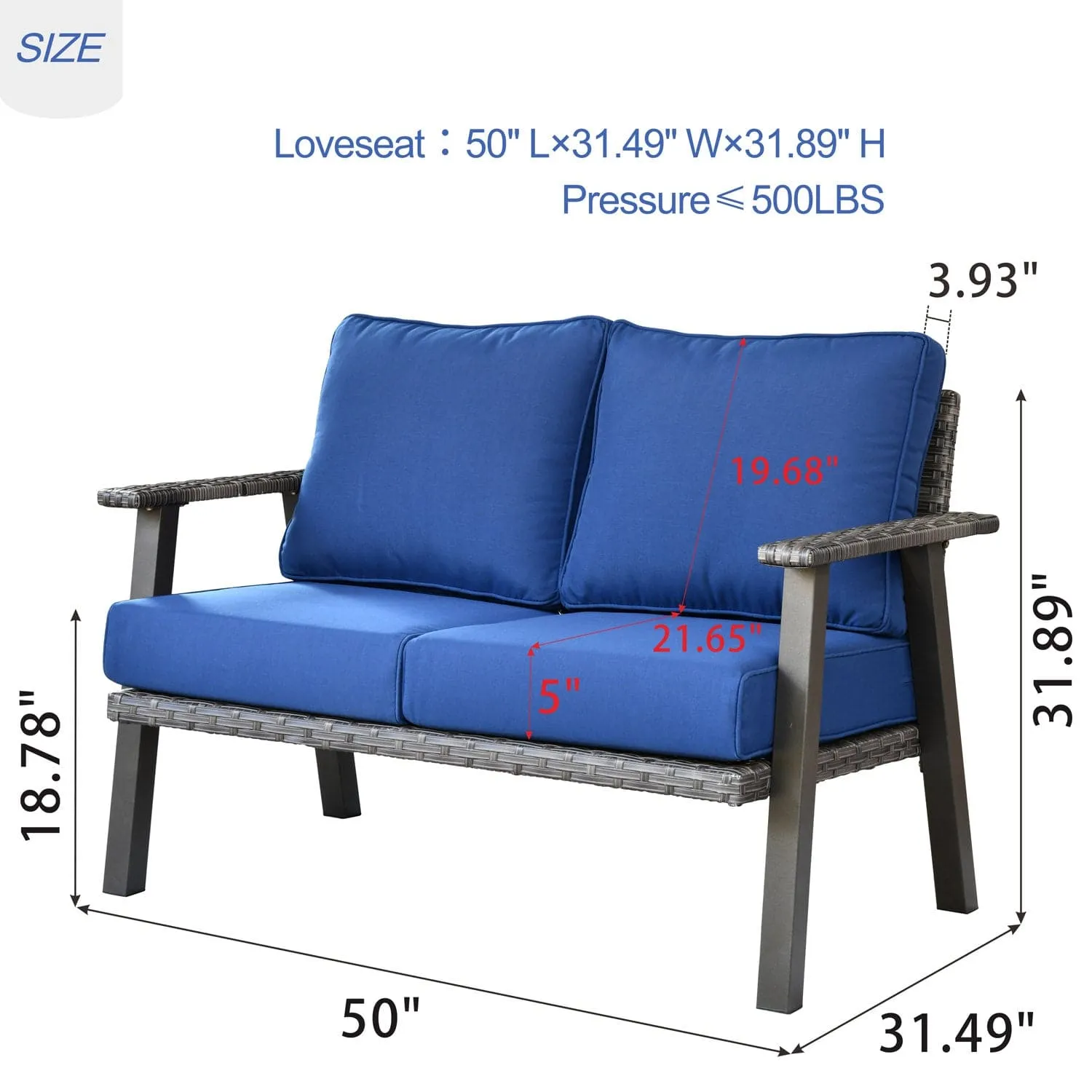 Ovios Patio Bistro Set Loveseat with 5'' Cushion, Olefin Fabric