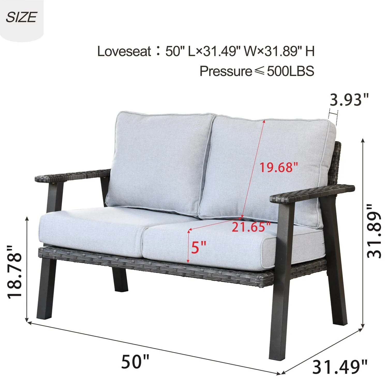 Ovios Patio Bistro Set Loveseat with 5'' Cushion, Olefin Fabric