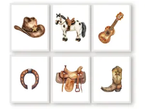 Western Cowboy Nursery Prints - Set of 6