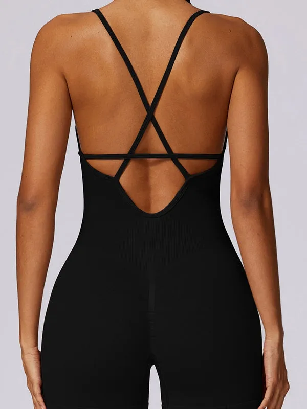 ZASUWA Female Cross Back Scrunch Bum Seamless Short Jumpsuit