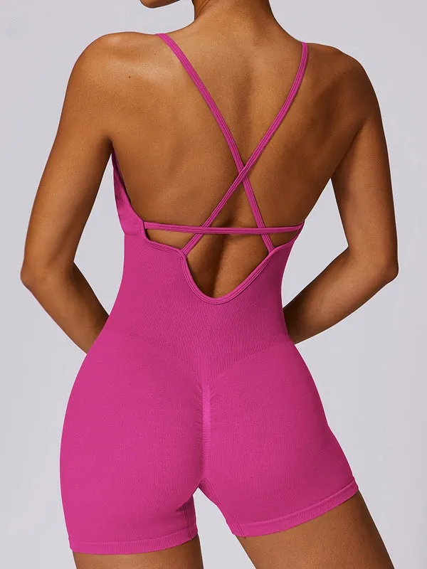 ZASUWA Female Cross Back Scrunch Bum Seamless Short Jumpsuit