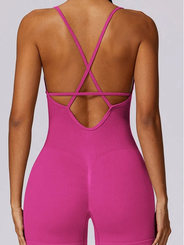 ZASUWA Female Cross Back Scrunch Bum Seamless Short Jumpsuit